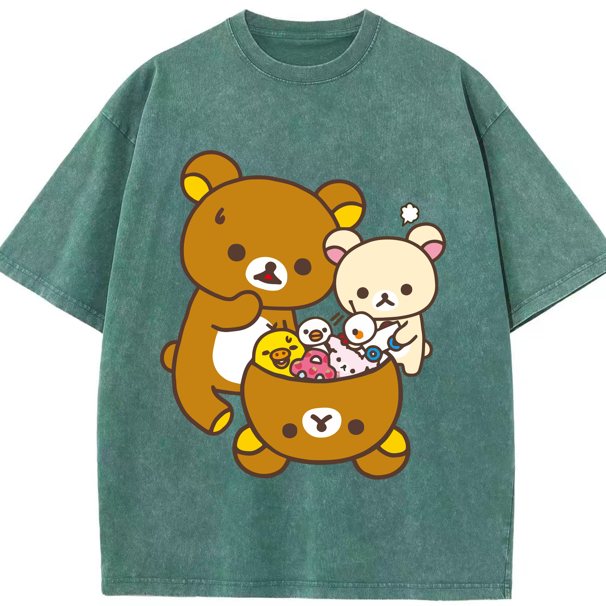 （画像用） リラックマ リラックマ キイロイトリ Rilakkuma Korilakkuma Kiiroitori 綿100% ヴィンテージ風 半袖Tシャツ（フロントプリント）